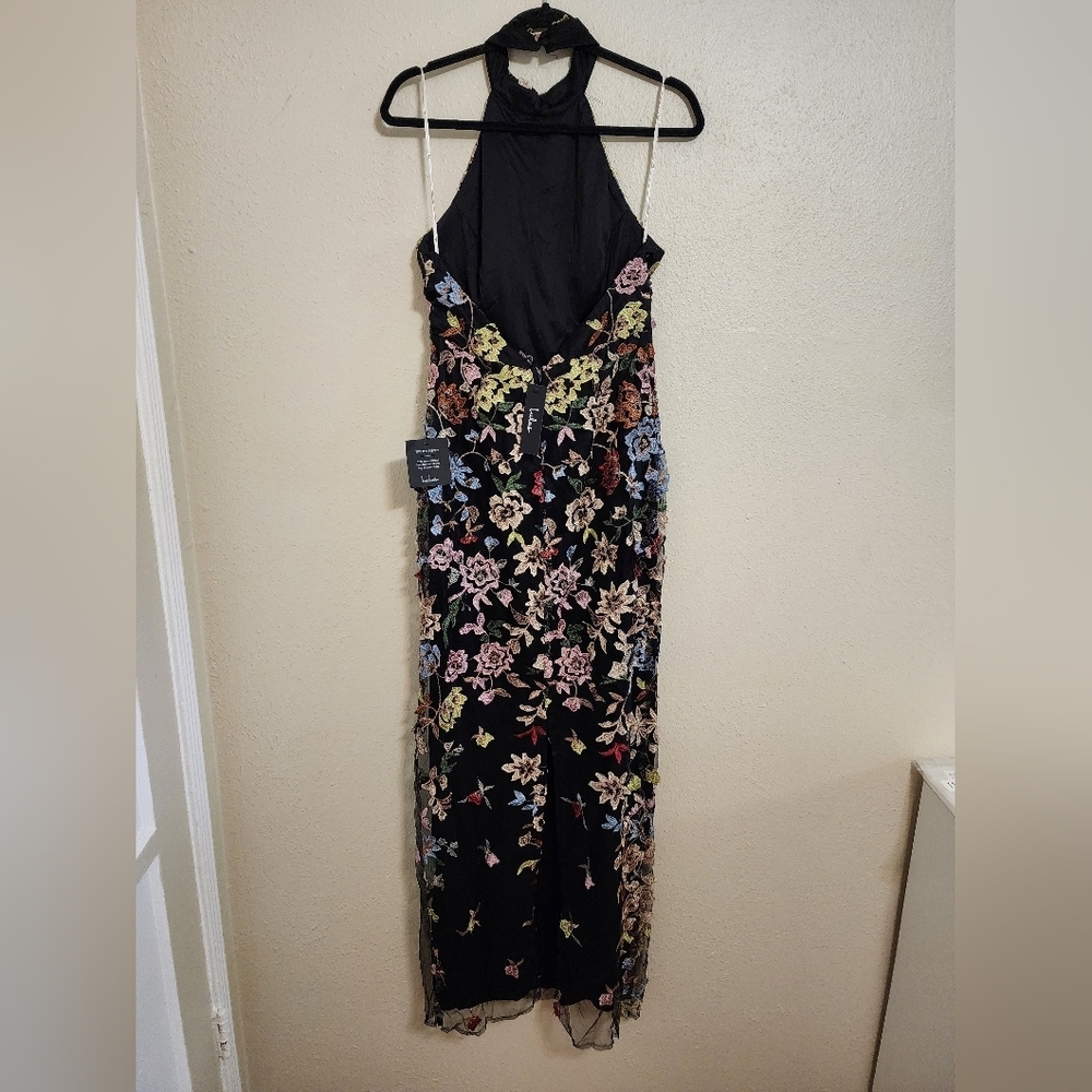 Lulus Infinite Praise Black 3D Floral Embroidered Halter Maxi Dress Wedding - Picture 8 of 8